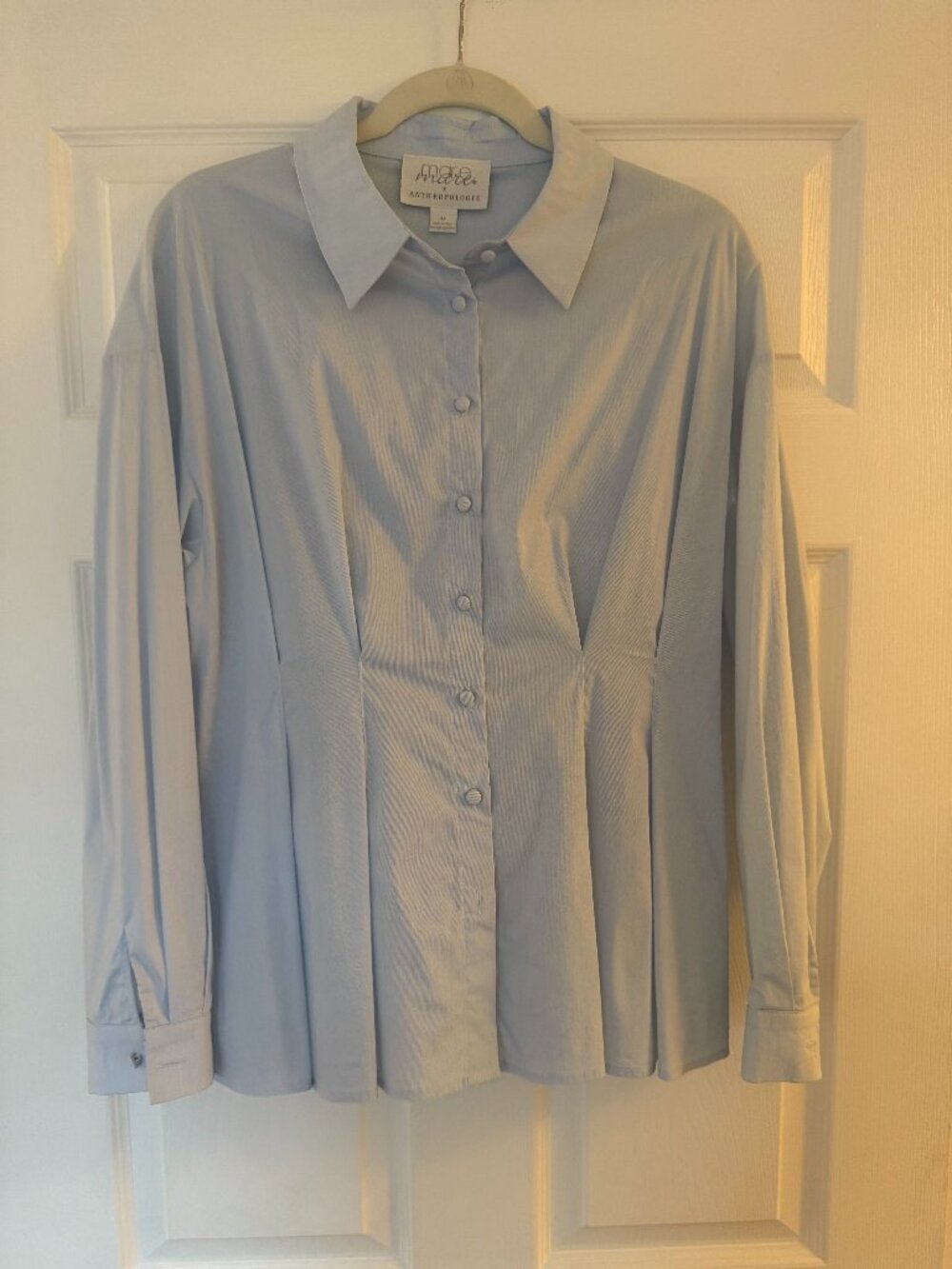 Maeve x Anthropologie Blue Fitted Peplum Button-Down — Size M
